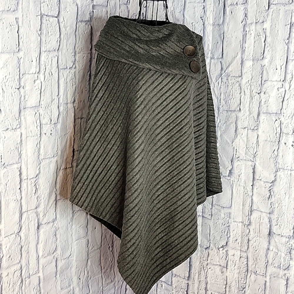 LEMODE Gray Ribbed Shawl Cape OS